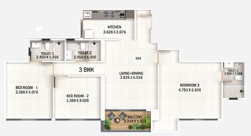 Kumar Magnacity Hadapsar 3BHK Plan